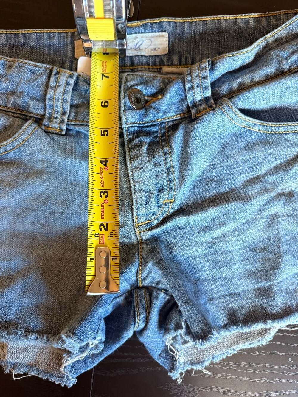 O'Neill Low Rise Cut Off Raw Hem Denim Micro Shorts with Palm Tree Patch - Picture 7 of 8